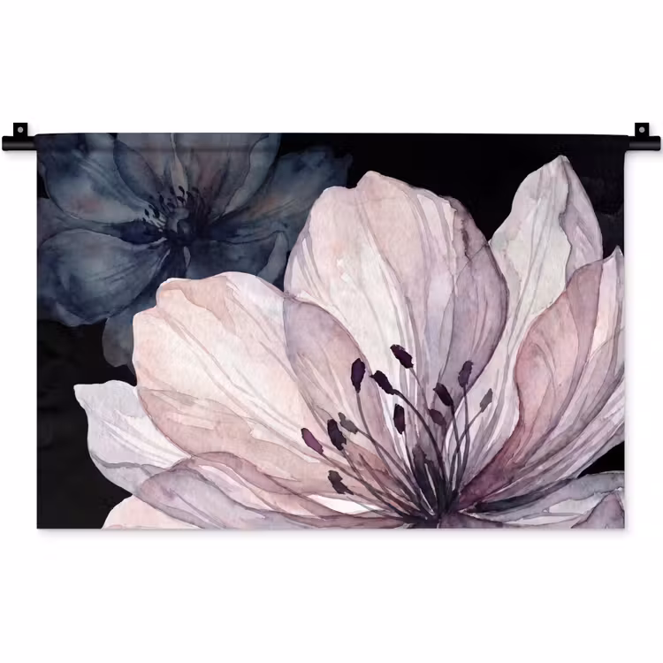 Bloemen - Aquarel - Modern - Roze - Donker Wandkleed katoen klein -zz3d