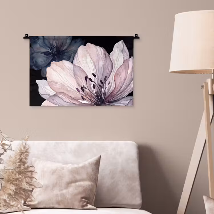 Bloemen - Aquarel - Modern - Roze - Donker Wandkleed katoen klein -sfeer4