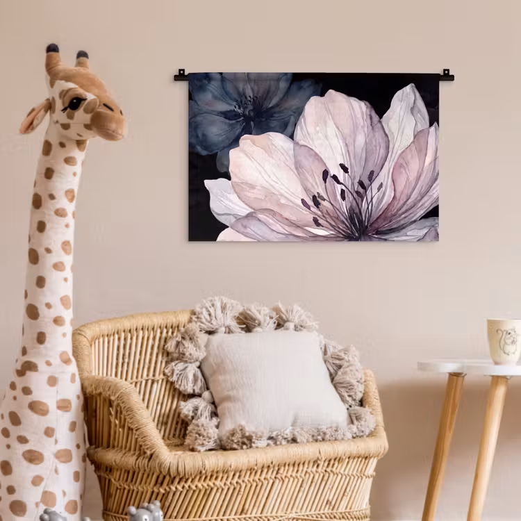Bloemen - Aquarel - Modern - Roze - Donker Wandkleed katoen klein -wsfeer5_kind