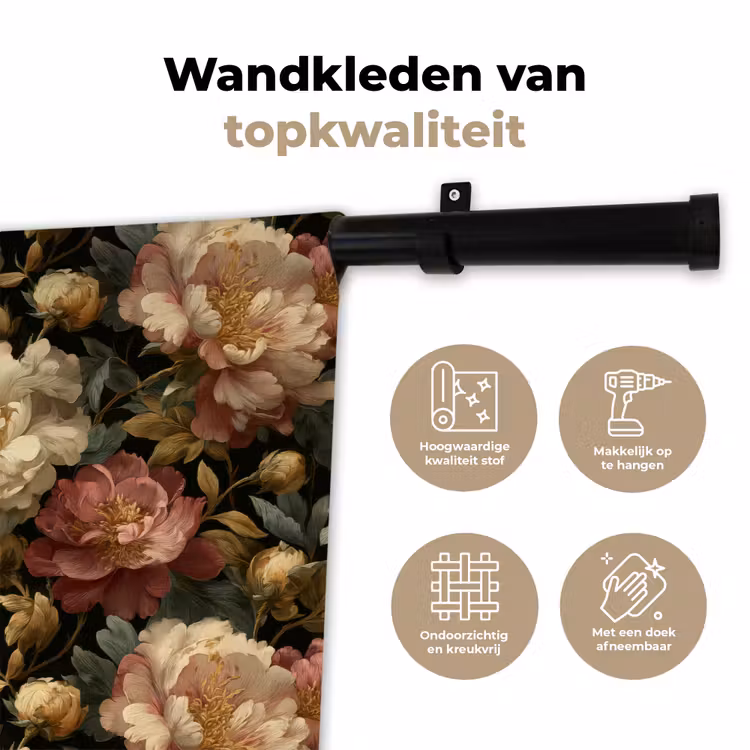 Bloemen - Barok - Patroon - Roze - Crème Wandkleed katoen klein 269 -sfeer2