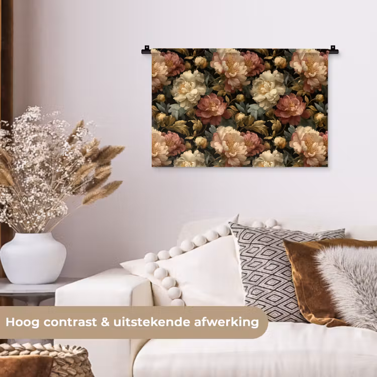 Bloemen - Barok - Patroon - Roze - Crème Wandkleed katoen klein 269 -sfeer1