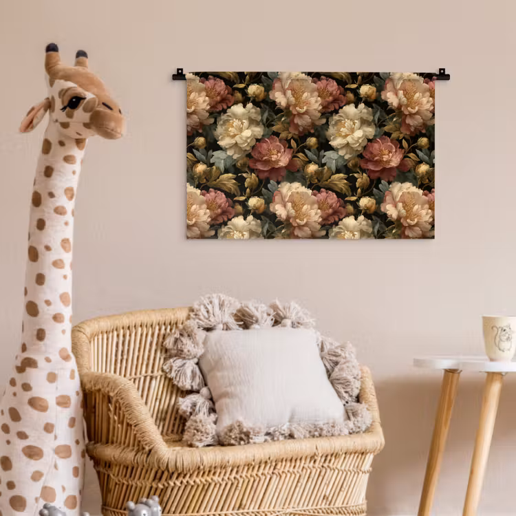 Bloemen - Barok - Patroon - Roze - Crème Wandkleed katoen klein 269 -wsfeer5_kind