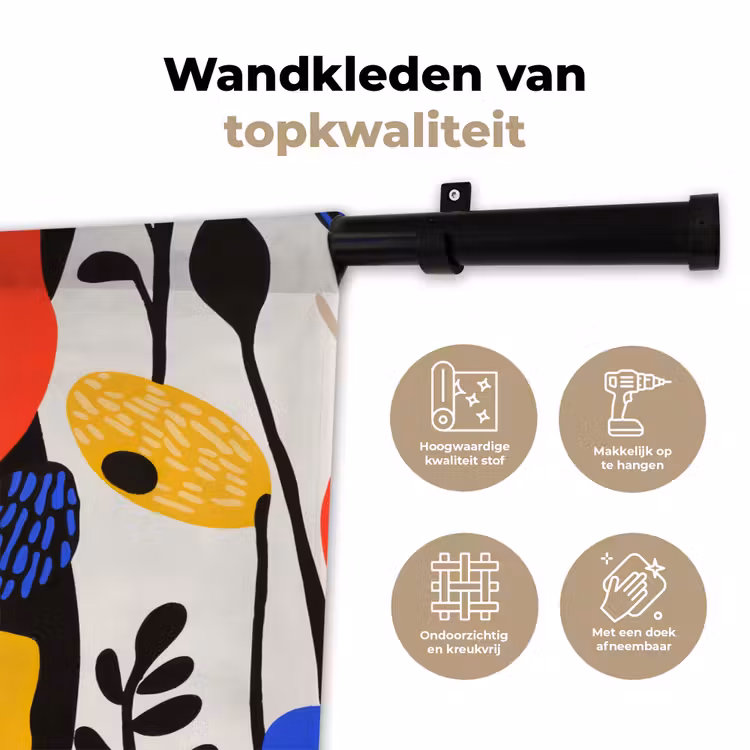 Bloemen - Bladeren - Abstract - Zwart Wandkleed katoen klein -sfeer2