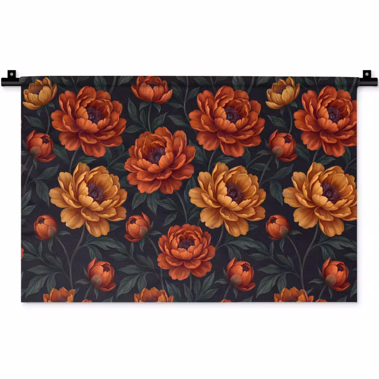 Bloemen - Bladeren - Natuur - Modern - Oranje Wandkleed katoen klein -zz3d