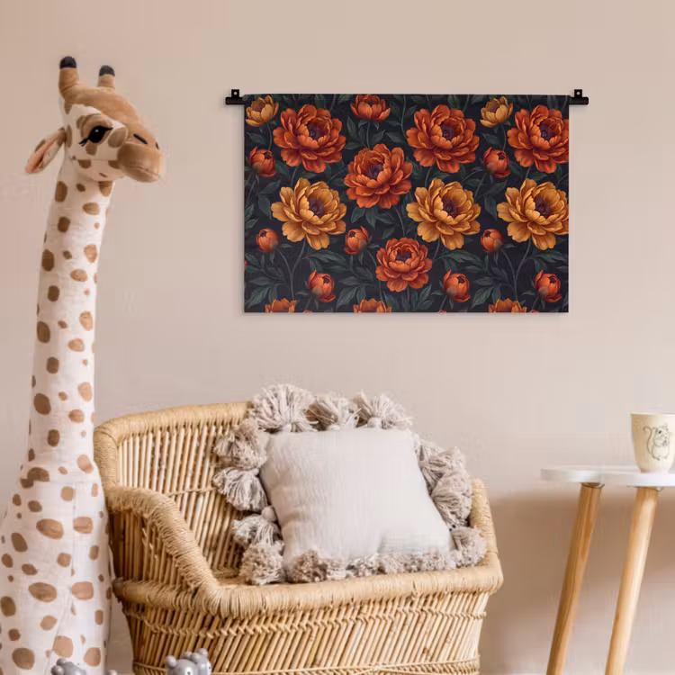 Bloemen - Bladeren - Natuur - Modern - Oranje Wandkleed katoen klein -wsfeer5_kind