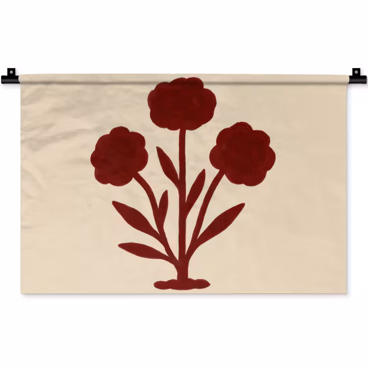 Bloemen - Bladeren - Rood - Minimalistisch Wandkleed katoen klein -zz3d