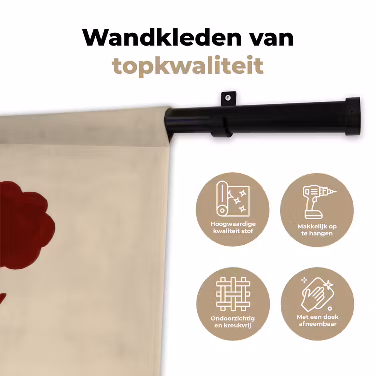 Bloemen - Bladeren - Rood - Minimalistisch Wandkleed katoen klein -sfeer2