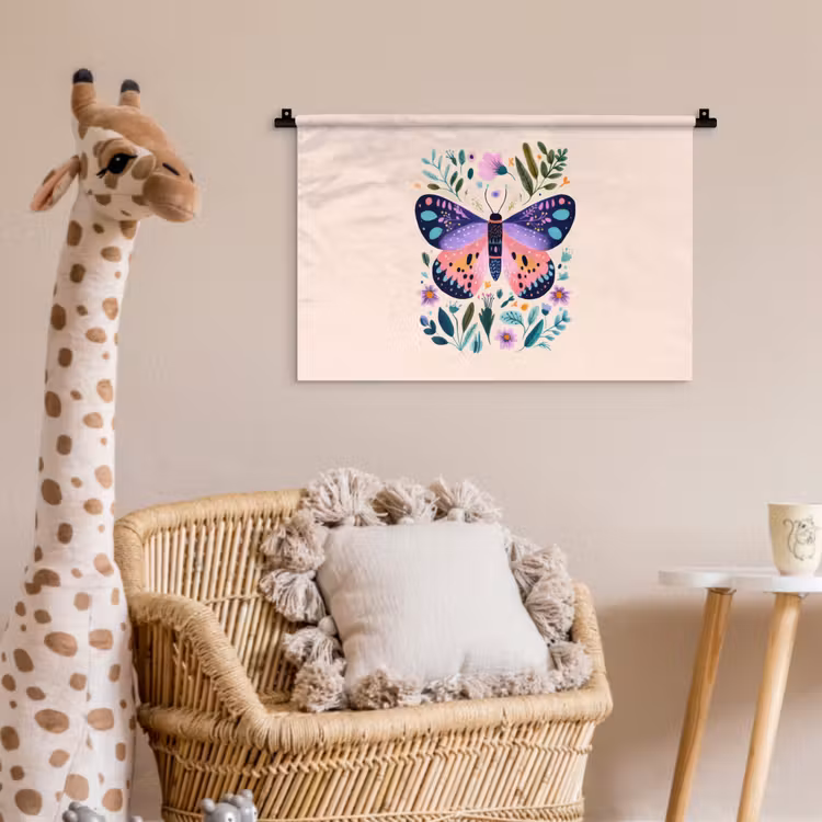 Bloemen - Bladeren - Vlinder - Kleurrijk Wandkleed katoen klein -wsfeer5_kind