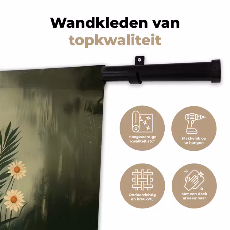 Bloemen - Bladeren - Zon - Groen Wandkleed katoen klein -sfeer2