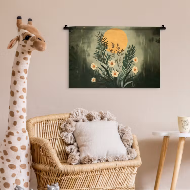 Bloemen - Bladeren - Zon - Groen Wandkleed katoen klein -wsfeer5_kind