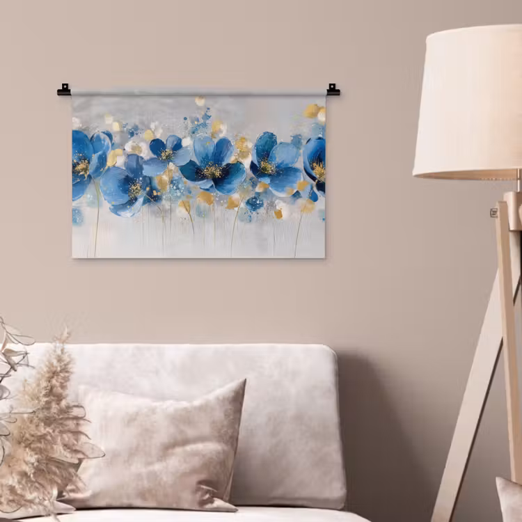 Bloemen - Blauw - Abstract Wandkleed katoen klein -sfeer4