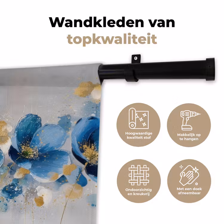 Bloemen - Blauw - Abstract Wandkleed katoen klein -sfeer2