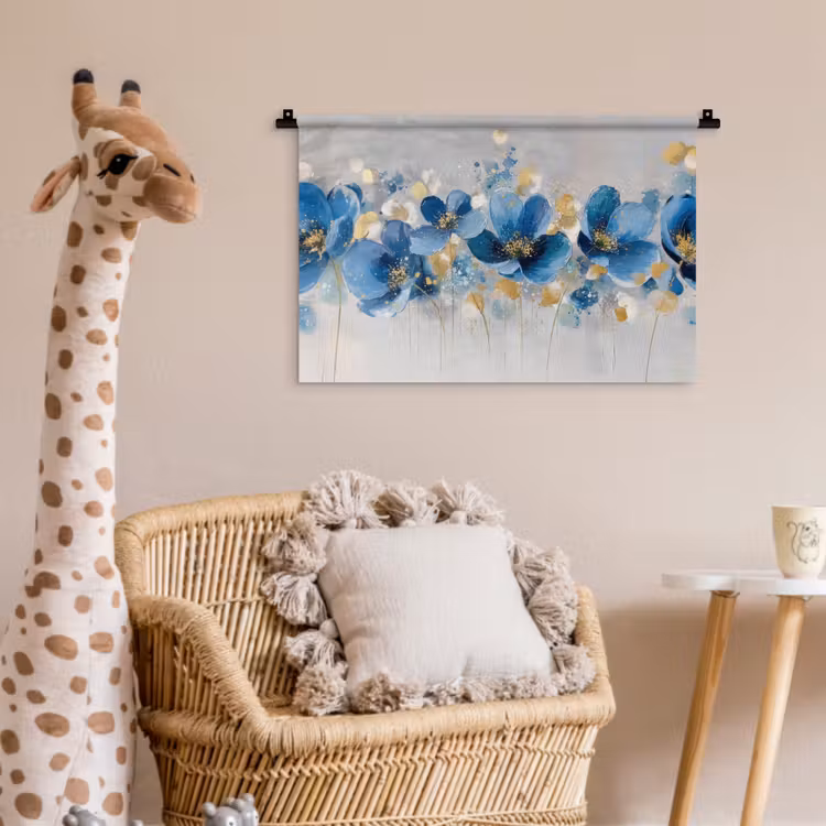 Bloemen - Blauw - Abstract Wandkleed katoen klein -wsfeer5_kind