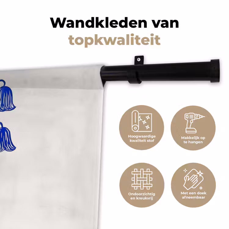 Bloemen - Blauw - Lijnen - Bloemblaadjes Wandkleed katoen klein -sfeer2