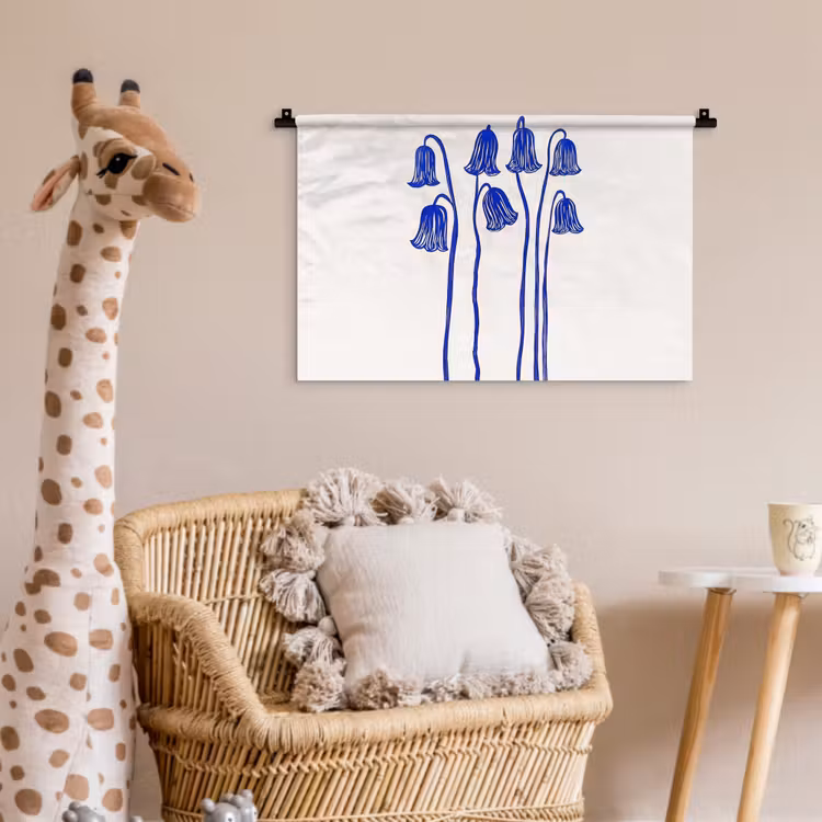 Bloemen - Blauw - Lijnen - Bloemblaadjes Wandkleed katoen klein -wsfeer5_kind