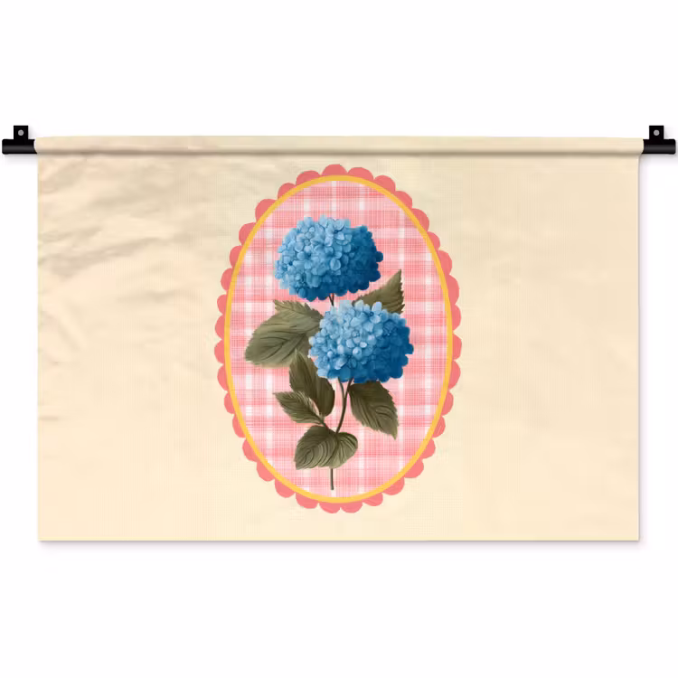 Bloemen - Blauw - Lijst - Bladeren Wandkleed katoen klein -zz3d