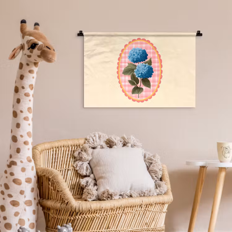 Bloemen - Blauw - Lijst - Bladeren Wandkleed katoen klein -wsfeer5_kind