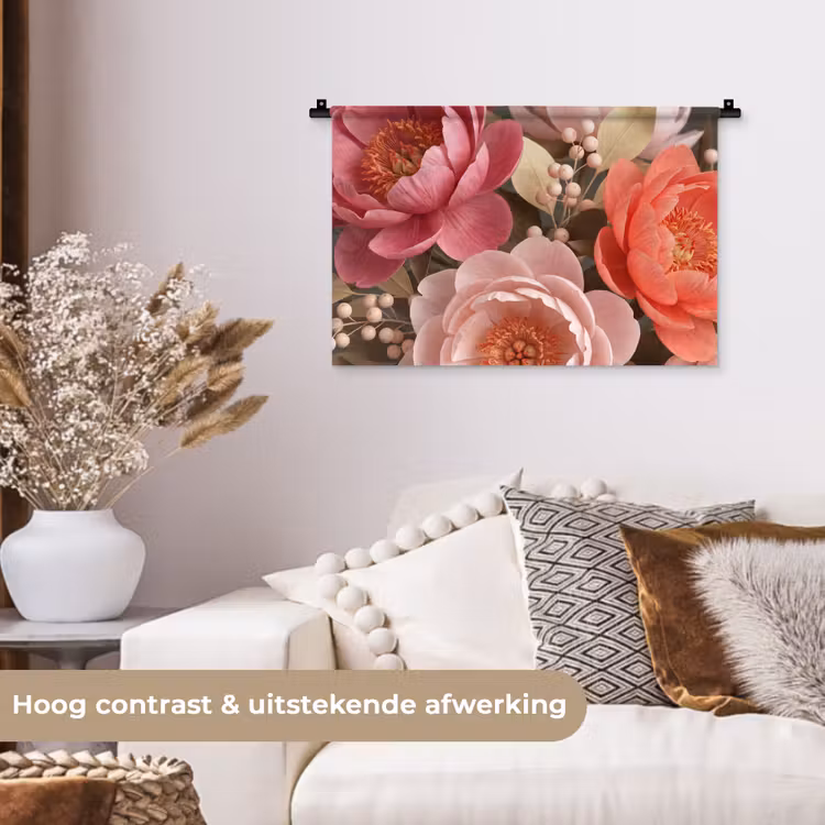 Bloemen - Bloesem - Zacht - Koraal - Decoratie Wandkleed katoen klein -sfeer1