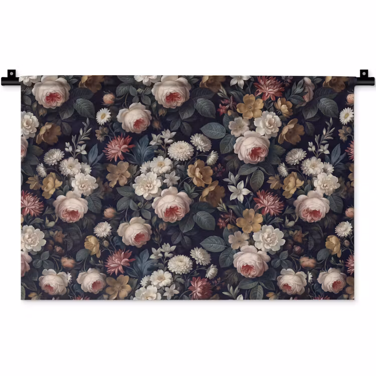 Bloemen - Boeket - Botanisch - Vintage - Donkere achtergrond Wandkleed katoen klein -zz3d