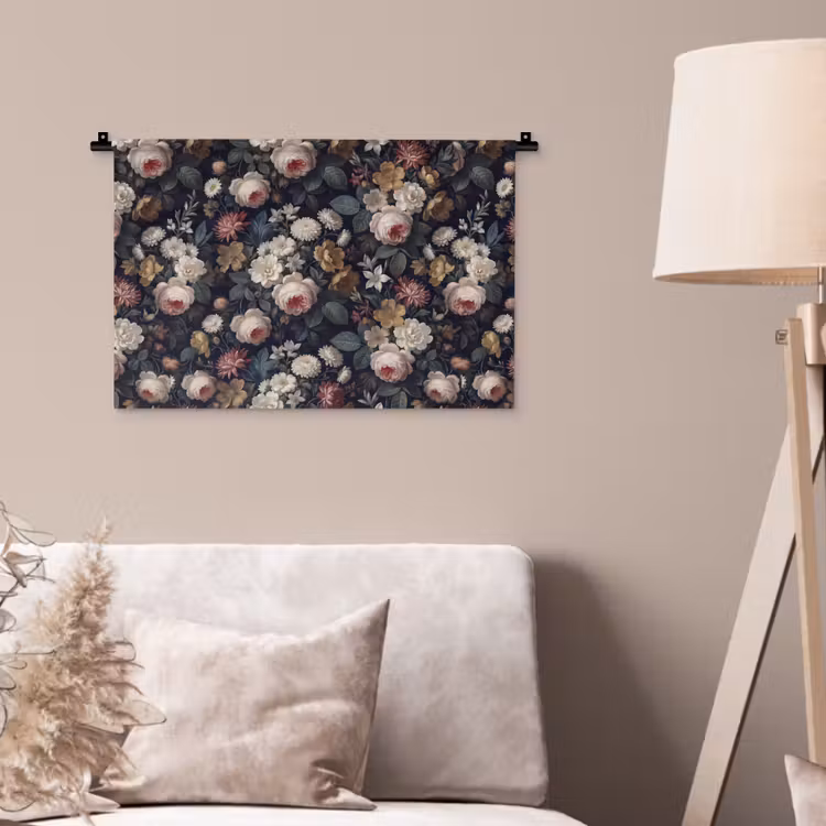 Bloemen - Boeket - Botanisch - Vintage - Donkere achtergrond Wandkleed katoen klein -sfeer4