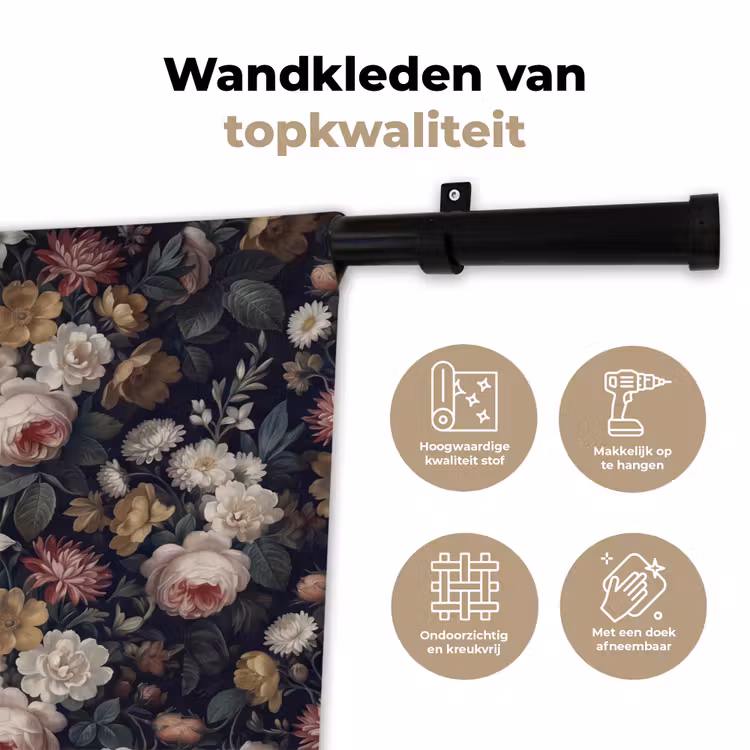 Bloemen - Boeket - Botanisch - Vintage - Donkere achtergrond Wandkleed katoen klein -sfeer2