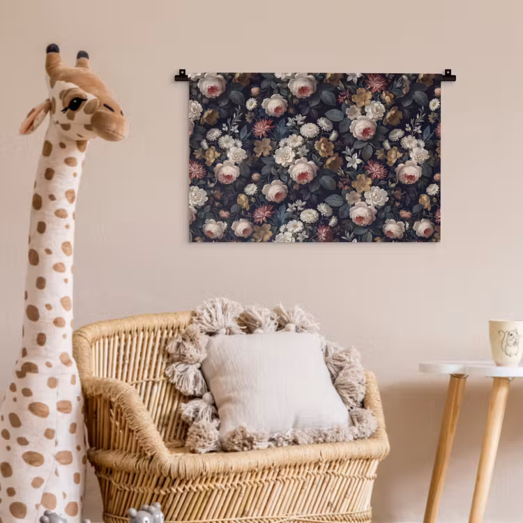 Bloemen - Boeket - Botanisch - Vintage - Donkere achtergrond Wandkleed katoen klein -wsfeer5_kind