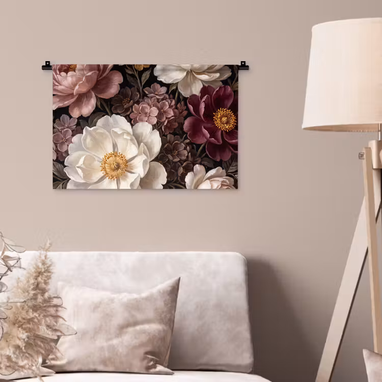 Bloemen - Boeket - Klassiek - Donker - Rood Wandkleed katoen klein -sfeer4