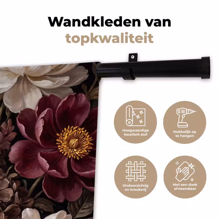Bloemen - Boeket - Klassiek - Donker - Rood Wandkleed katoen klein -sfeer2