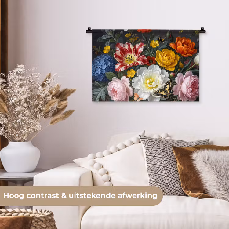 Bloemen - Boeket - Klassiek - Kleurrijk - Natuur Wandkleed katoen klein -sfeer1