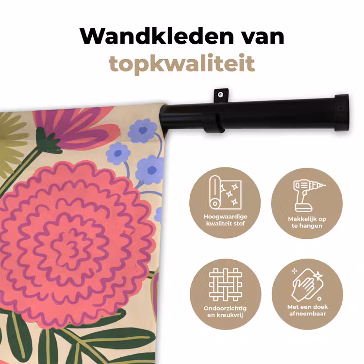Bloemen - Boeket - Natuur - Abstract - Roze Wandkleed katoen klein -sfeer2
