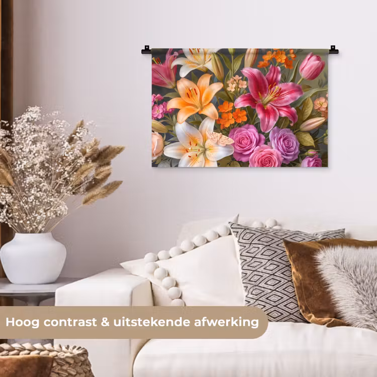 Bloemen - Boeket - Natuur - Kleurrijk - Modern Wandkleed katoen klein -sfeer1