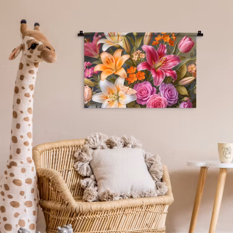 Bloemen - Boeket - Natuur - Kleurrijk - Modern Wandkleed katoen klein -wsfeer5_kind