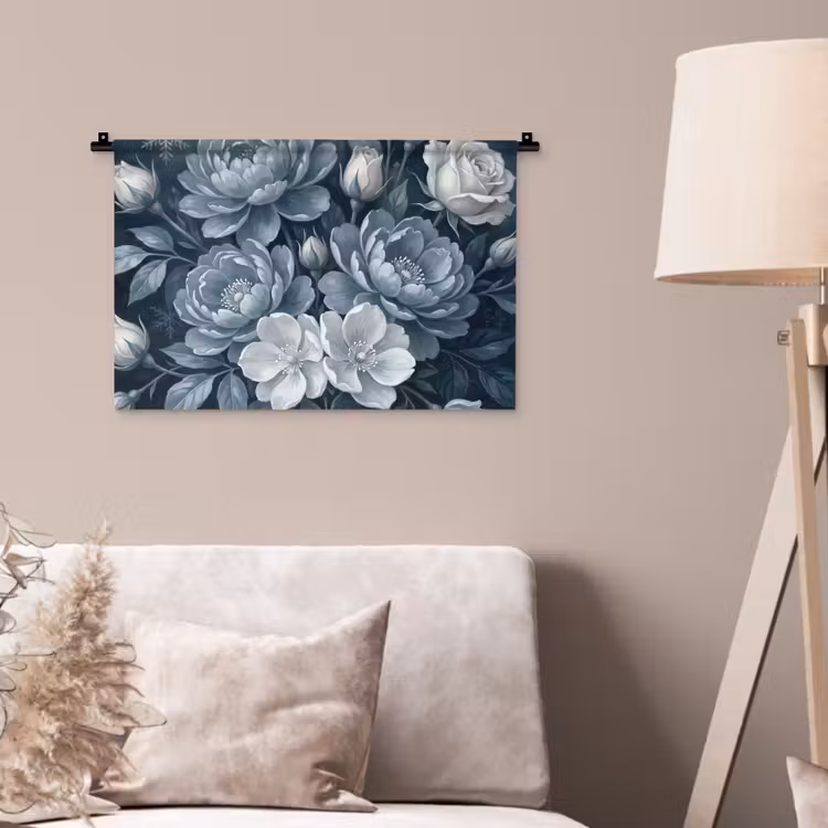 Bloemen - Boeket - Winter - Abstract - Blauw Wandkleed katoen klein -sfeer4