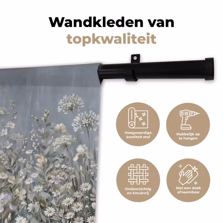 Bloemen - Botanisch - Blauw Wandkleed katoen klein -sfeer2