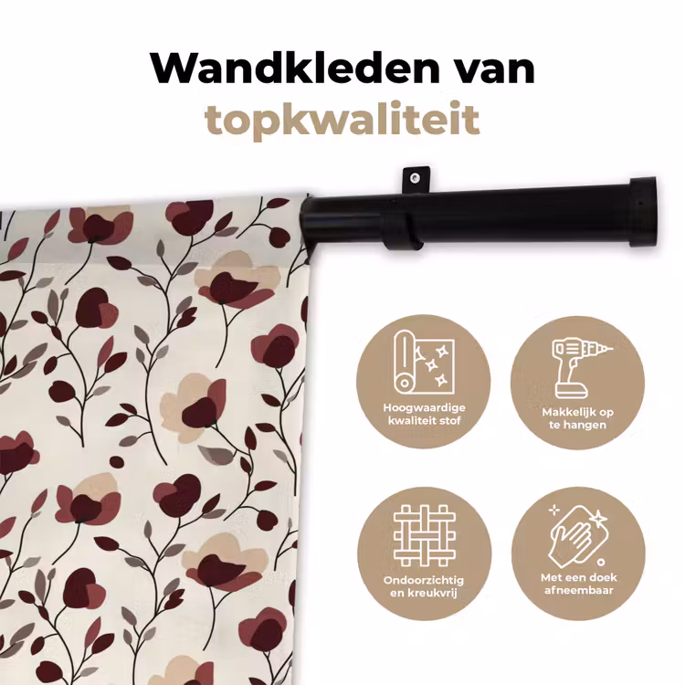 Bloemen - Botanisch - Bordeaux Wandkleed katoen klein 269 -sfeer2
