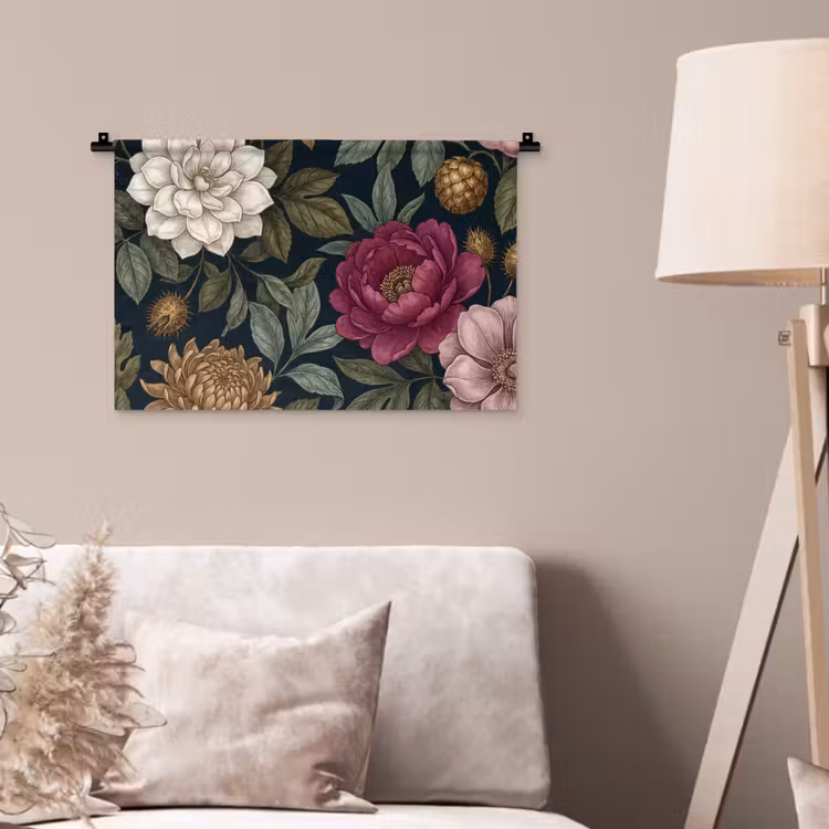 Bloemen - Botanisch - Illustratie - Donker - Vintage Wandkleed katoen klein -sfeer4