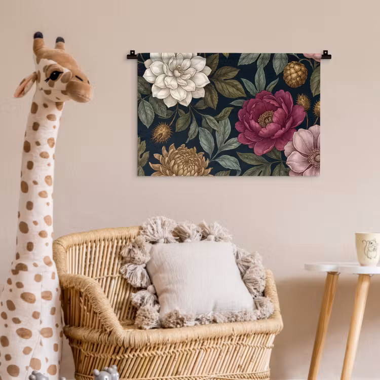 Bloemen - Botanisch - Illustratie - Donker - Vintage Wandkleed katoen klein -wsfeer5_kind
