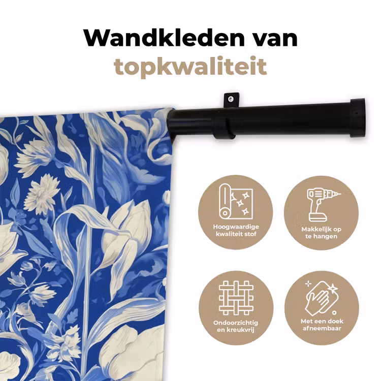 Bloemen - Delfts Blauw - Patroon - Tulp Wandkleed katoen klein -sfeer2