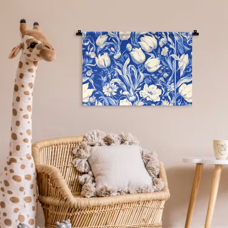 Bloemen - Delfts Blauw - Patroon - Tulp Wandkleed katoen klein -wsfeer5_kind