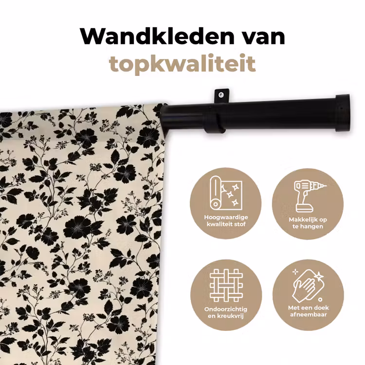 Bloemen - Dessin - Zwart Wandkleed katoen klein 269 -sfeer2