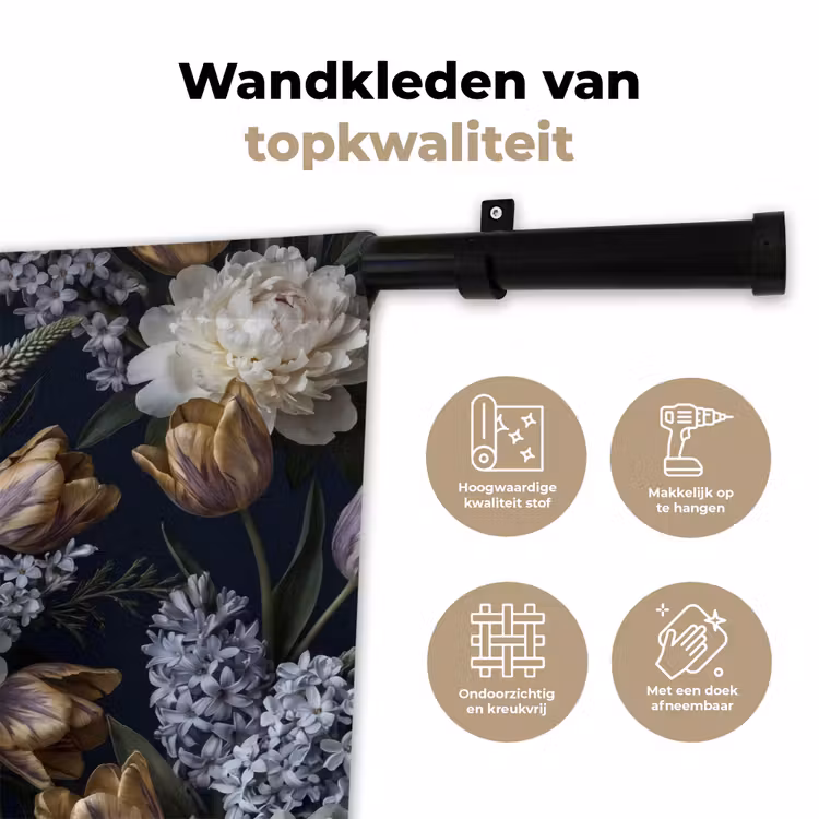 Bloemen - Donker - Elegant - Natuur - Wit Wandkleed katoen klein -sfeer2
