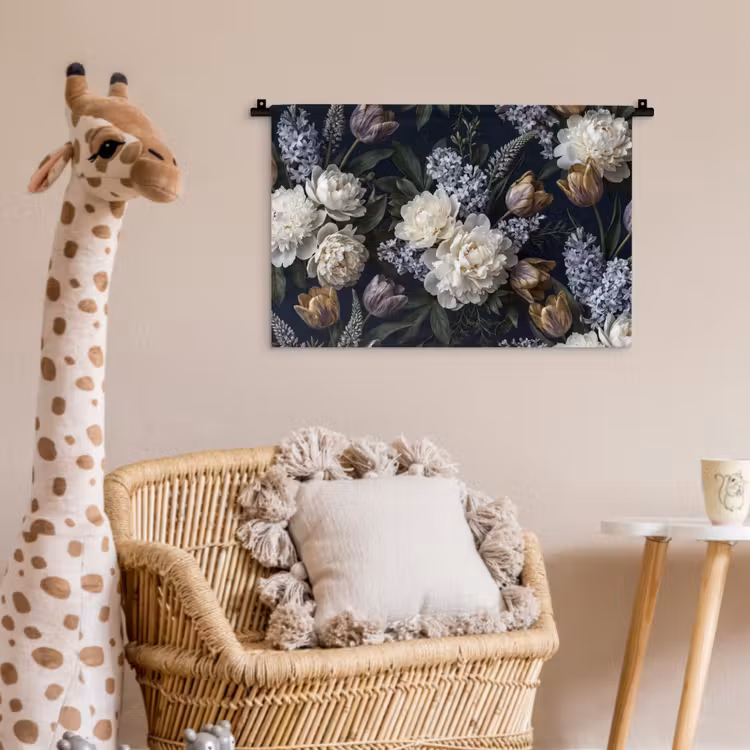 Bloemen - Donker - Elegant - Natuur - Wit Wandkleed katoen klein -wsfeer5_kind