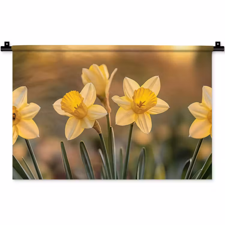 Bloemen - Geel - Wazig Wandkleed katoen klein -zz3d