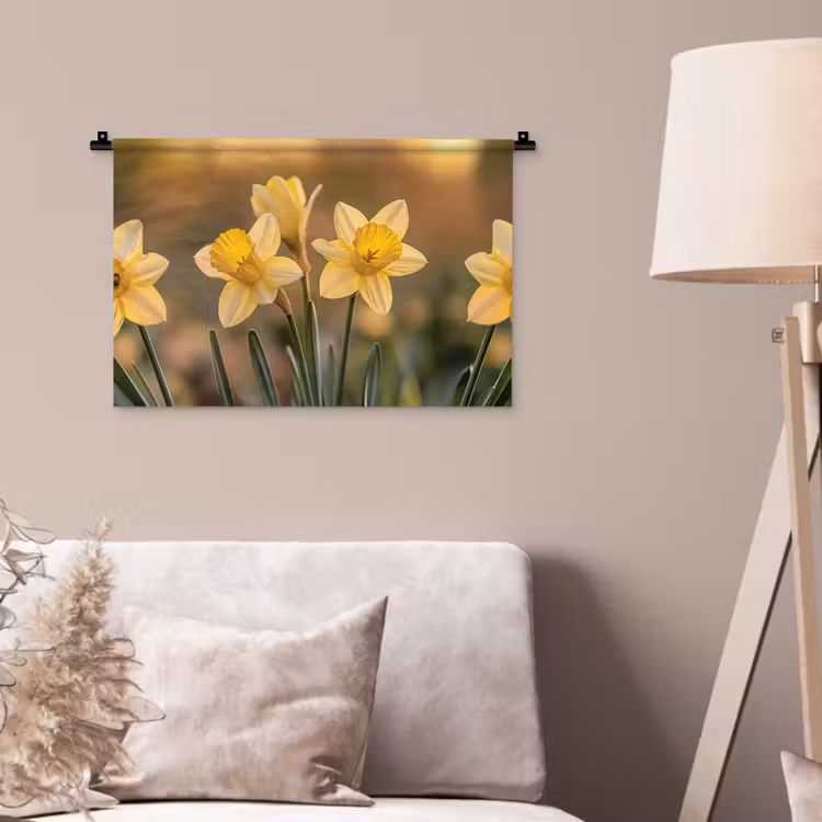 Bloemen - Geel - Wazig Wandkleed katoen klein -sfeer4