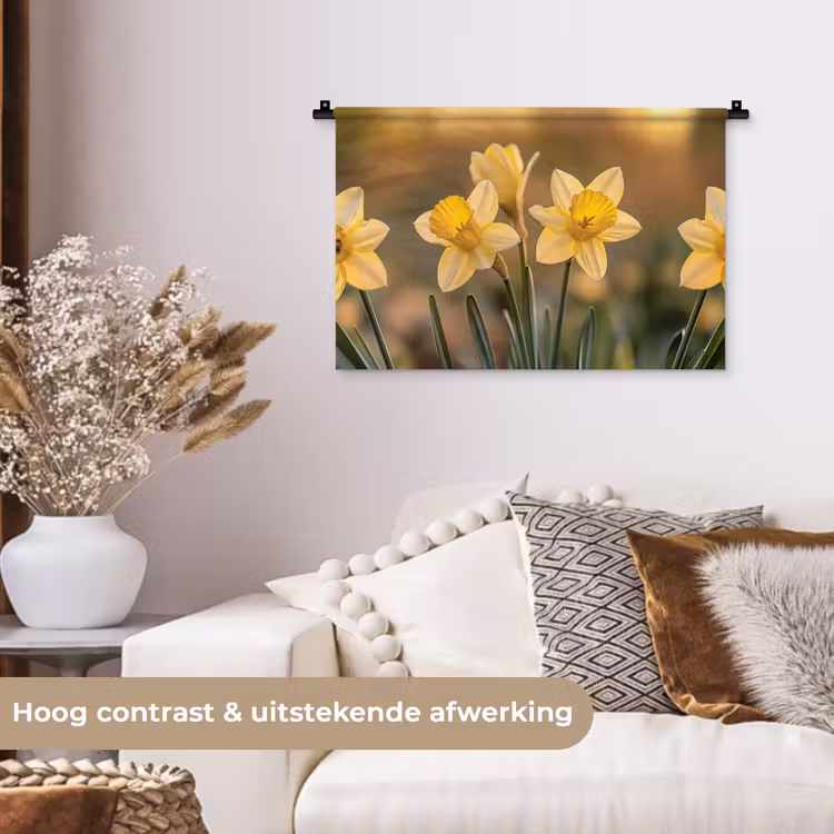 Bloemen - Geel - Wazig Wandkleed katoen klein -sfeer1