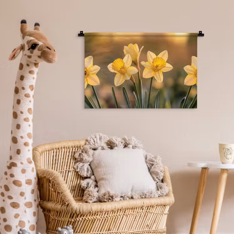 Bloemen - Geel - Wazig Wandkleed katoen klein -wsfeer5_kind
