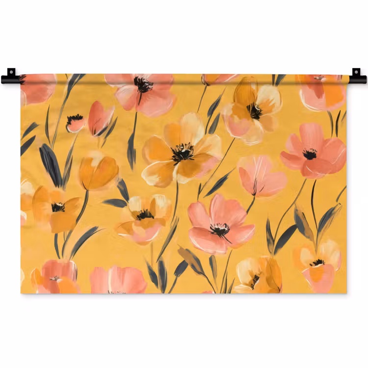 Bloemen - Geschilderd - Geel Wandkleed katoen klein -zz3d