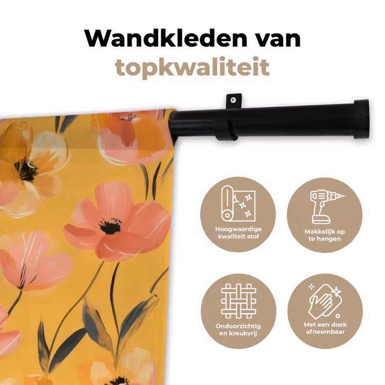 Bloemen - Geschilderd - Geel Wandkleed katoen klein -sfeer2