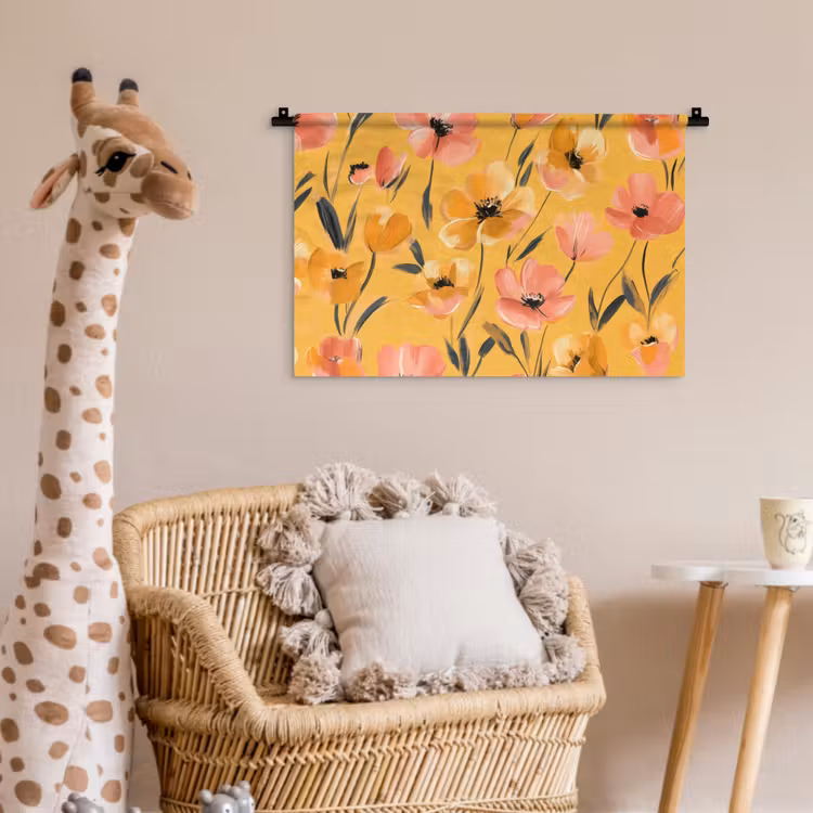 Bloemen - Geschilderd - Geel Wandkleed katoen klein -wsfeer5_kind