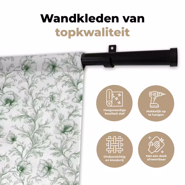 Bloemen - Getekend - Groen Wandkleed katoen klein 269 -sfeer2